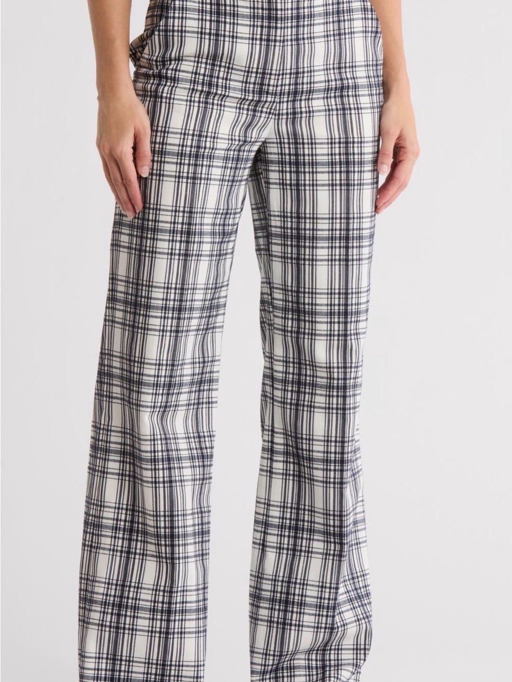 Veronica Beard Blue & White Plaid Wide-Leg Pants